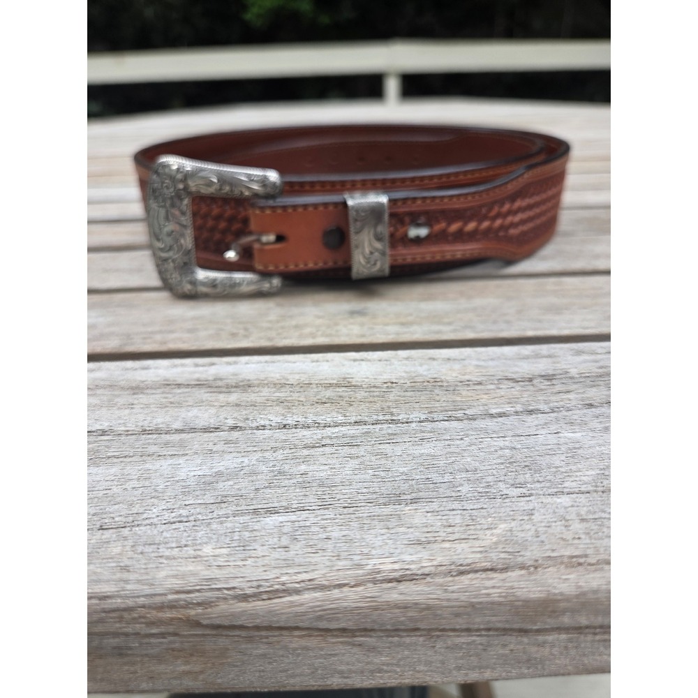 Sterling Buckle Set: Buckle-Keeper & Tip, Basketweave Belt Sz 38 New